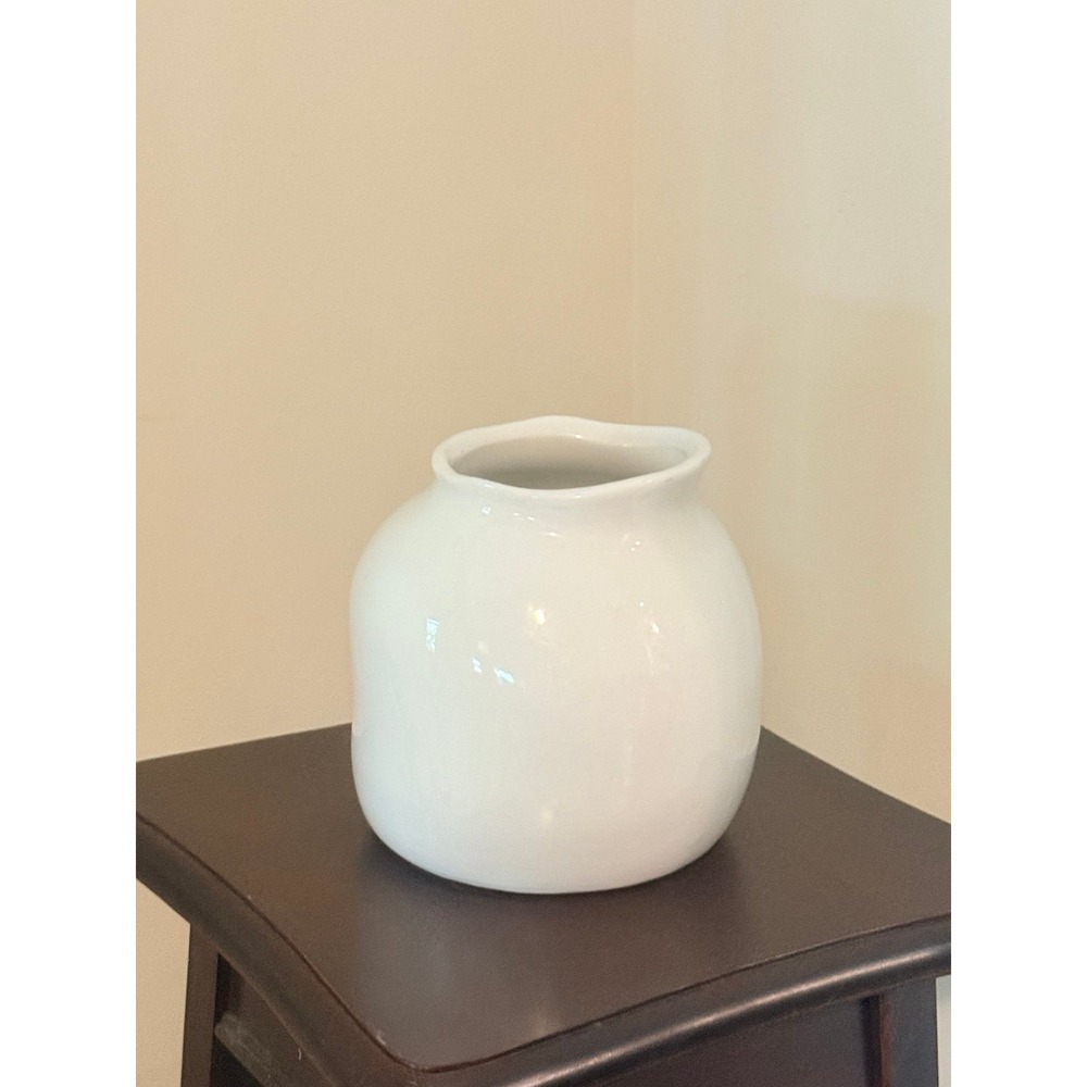 6" White Ceramic Asymmetrical Round Choke Vase Home Decor
